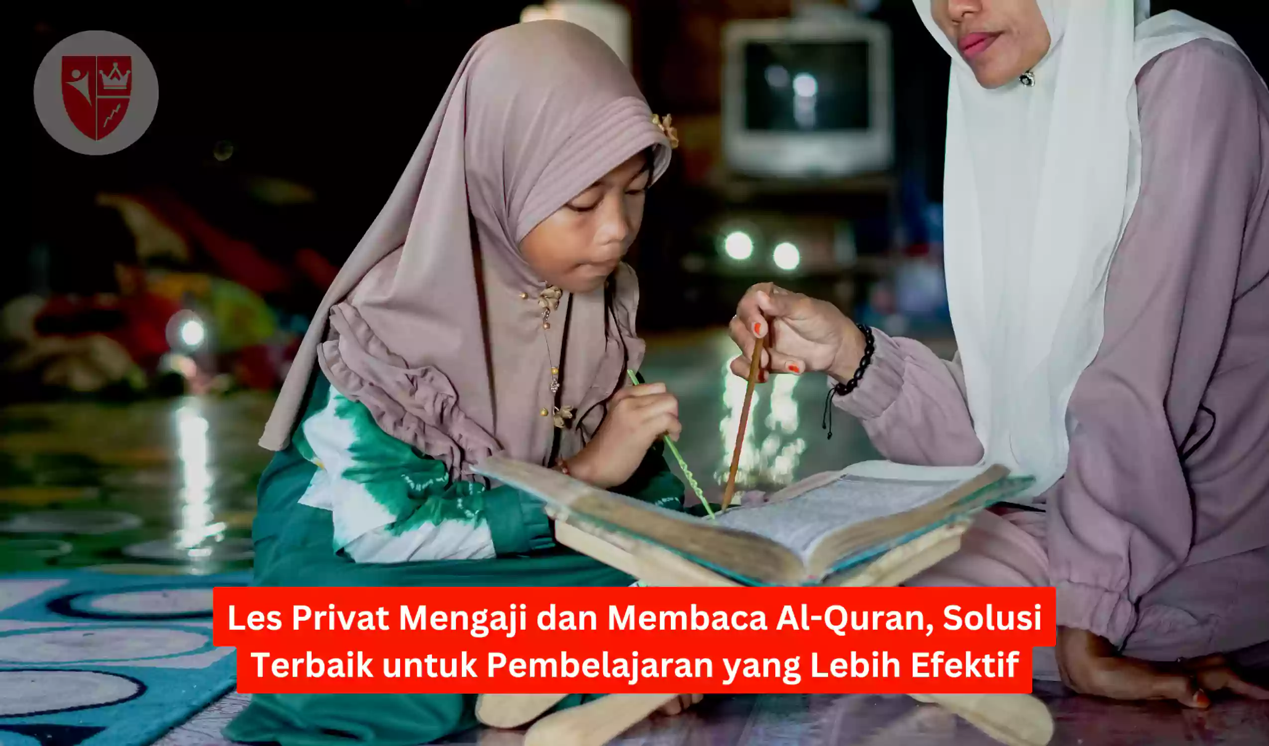 Seorang anak sedang belajar membaca Al-Quran dengan bimbingan guru les privat